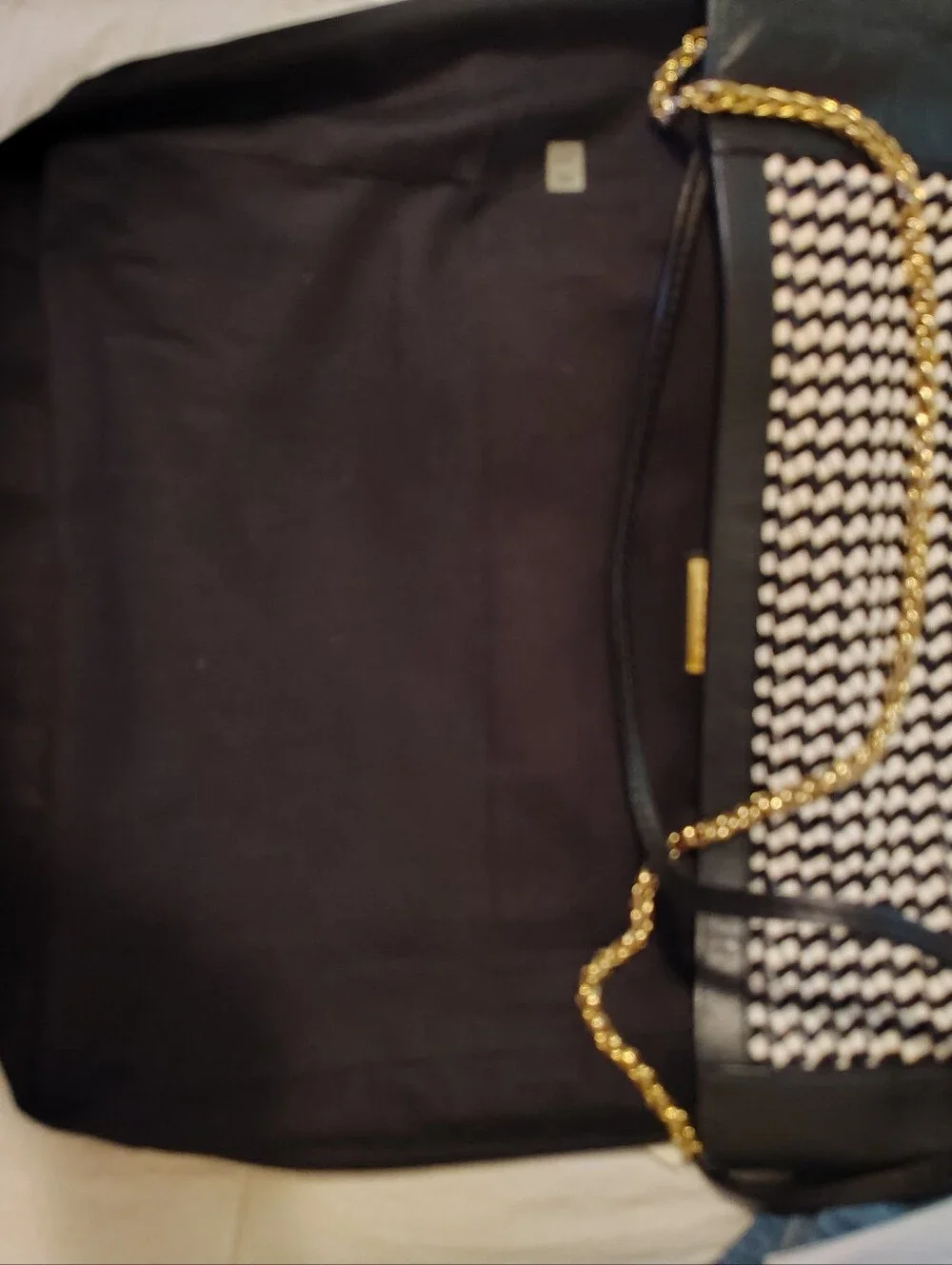 Tory Burch Erica Black And White Woven Leather Tote